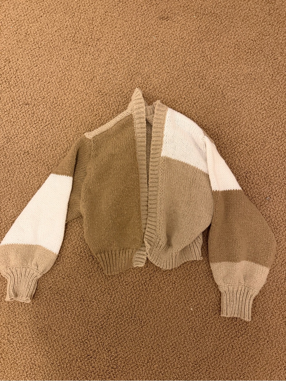 Colorblock Open-Front Women’s Sweater Cardigan - Tan & White